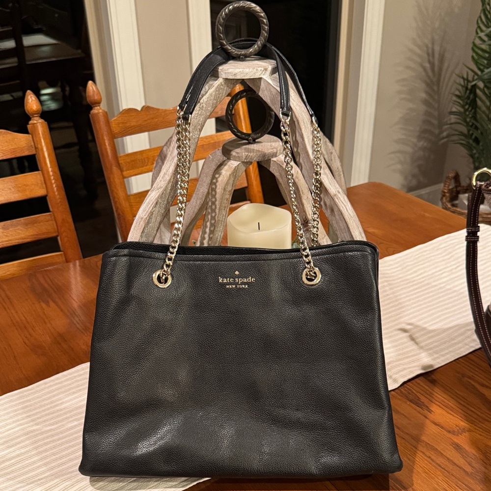 Kate Spade Black Leather Shoulder Bag with Chain Straps